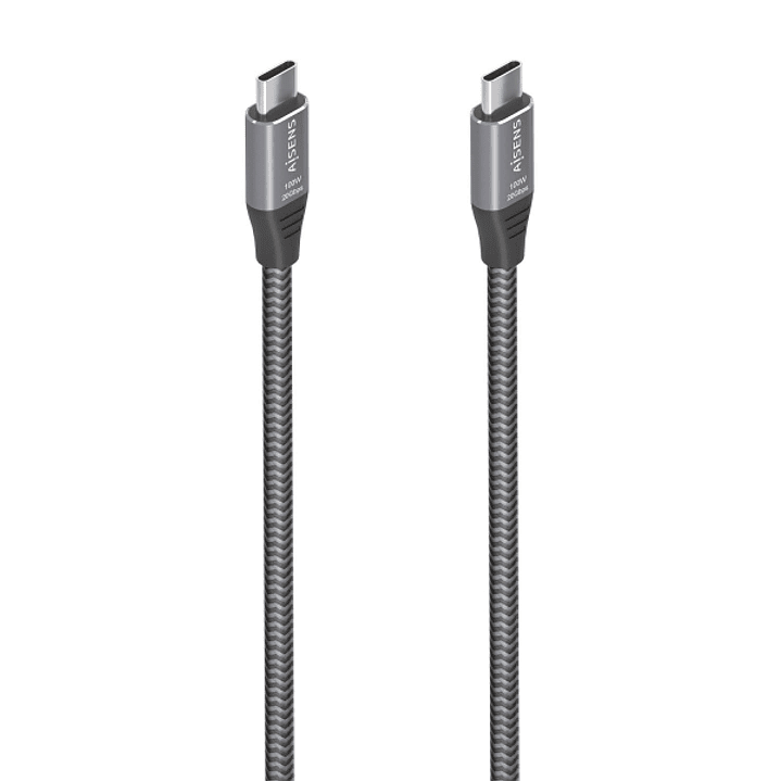 Aisens Cable USB 3.2 Gen2x2 Aluminio 20Gbps 8K@30Hz 5A 100W E-Mark - Tipo USB-C/M-USB-C/M - 3.0m - Color Gris 1