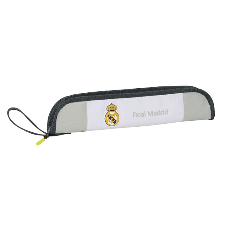 Safta Real Madrid Portaflautas de 0.6L - Borde con Ribete Reforzado - Asa de Mano - Cierre de Cremallera - 37x8x2cm - Color Blanco y Negro 1