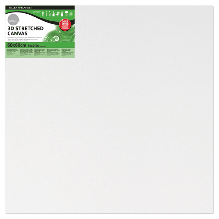 Daler Rowney Simply Bastidor Entelado 3D - 60x60cm - Imprimacion Triple - Grano Medio - 100% Algodon sin Acido - 250g - Color Blanco 1