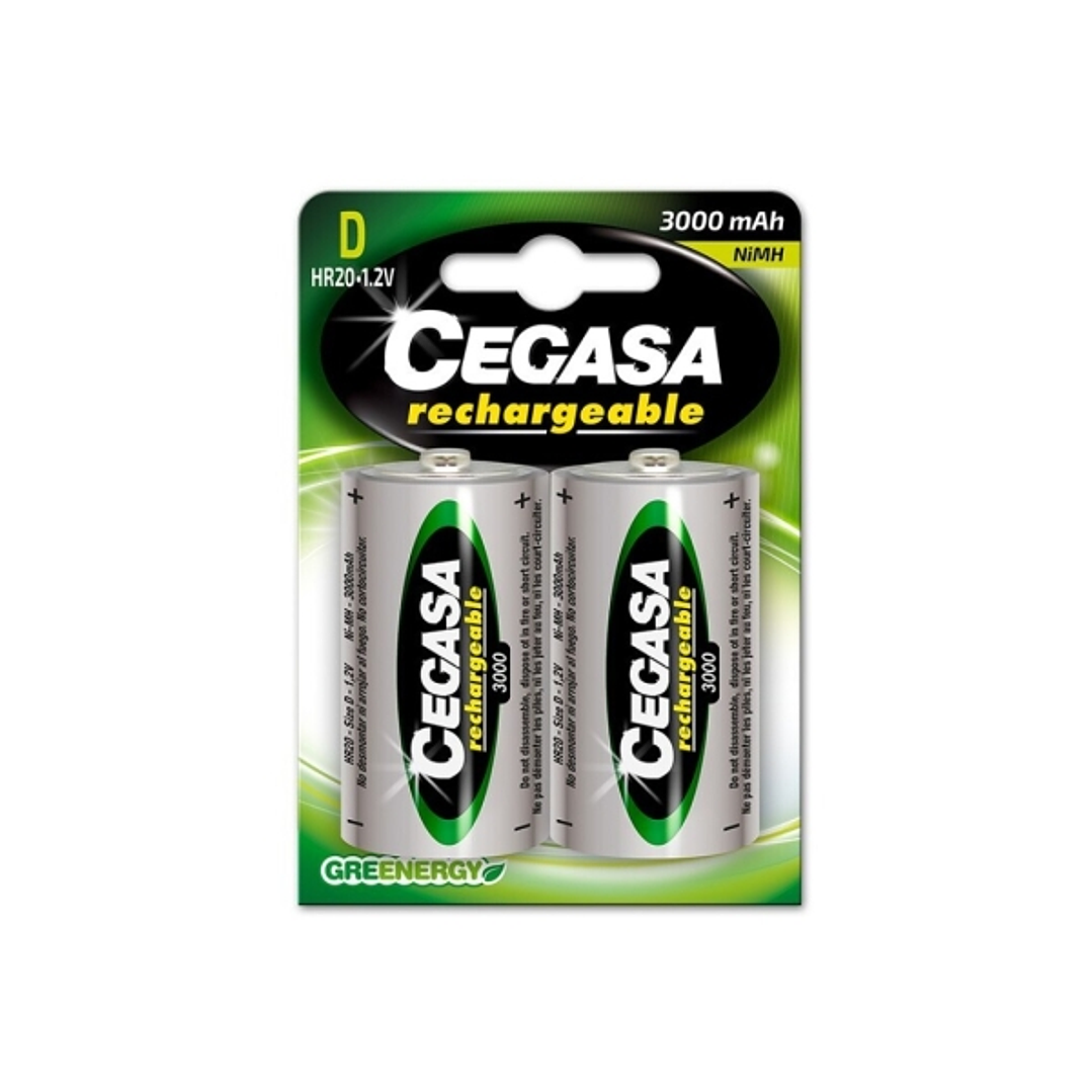 Cegasa Rechargeable Pack de 2 Pilas Recargables HR20 D 3000mAh 1