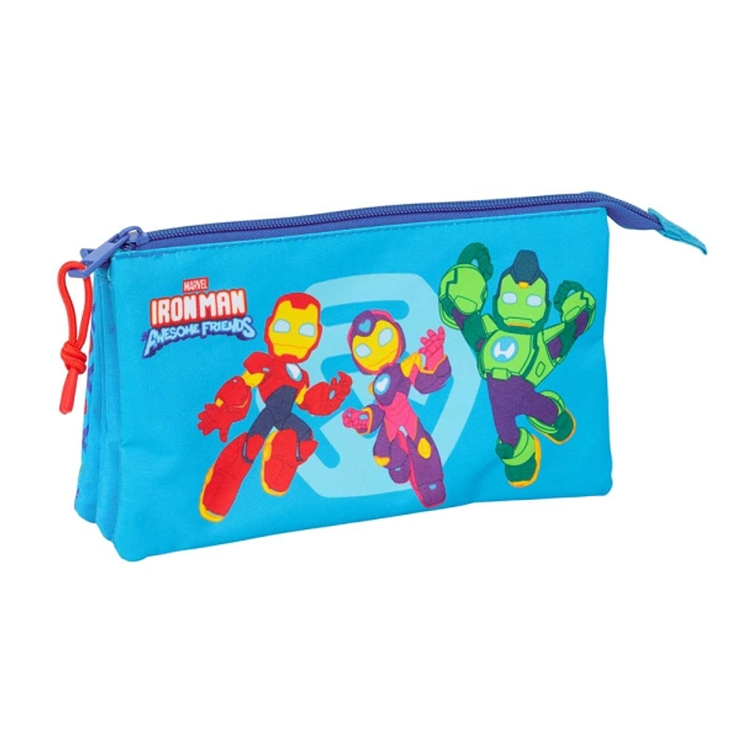 Safta Iron Man Portatodo - 3 Compartimentos con Cremalleras - Bolsillo Interior - 0.60L - 220x30x120mm - Color Azul 1