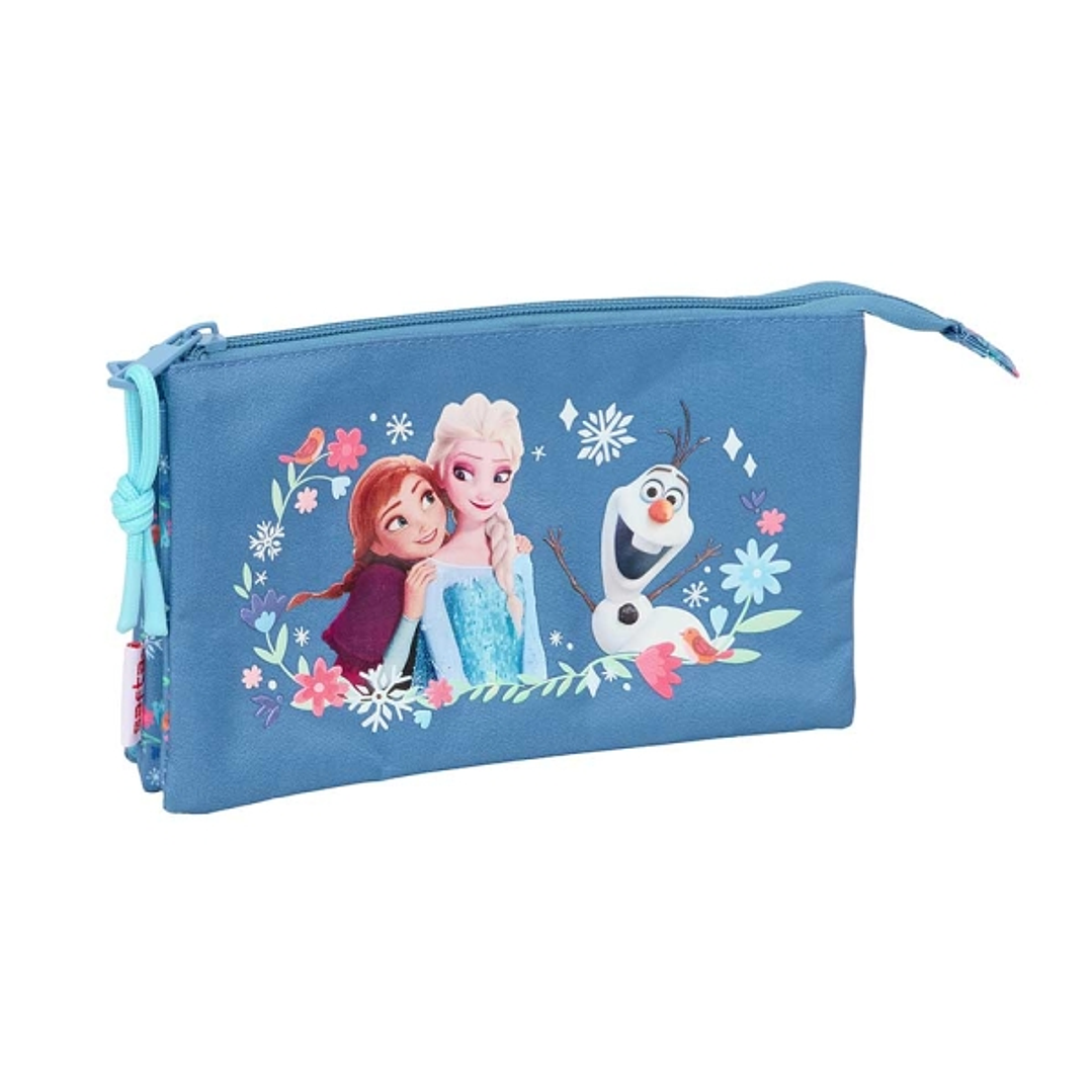 Safta Frozen Portatodo - 3 Compartimentos con Cremalleras - Bolsillo Interior - 0.6L - 220x30x120mm - Color Azul 1