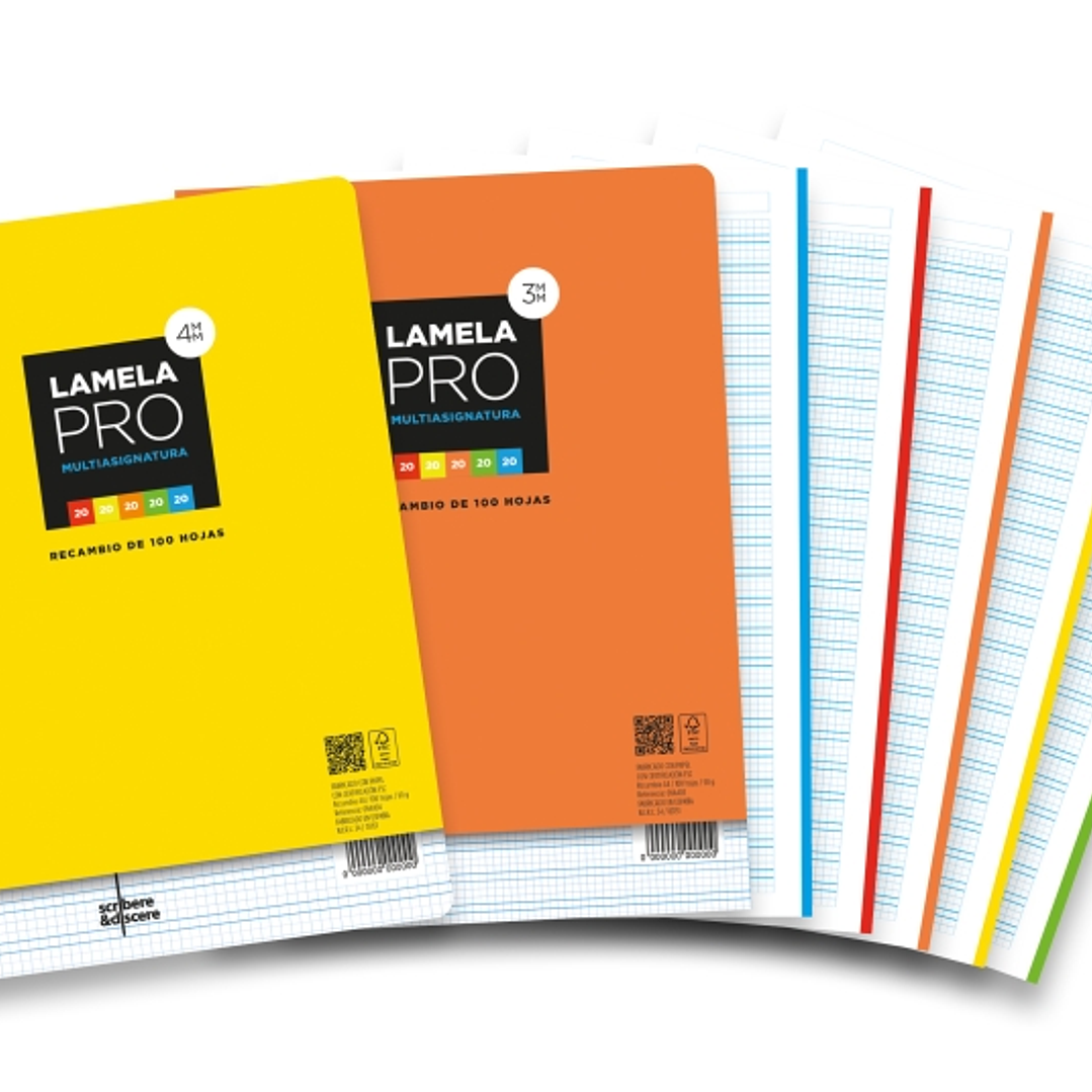 Lamela Pro Recambio Multitarea de 100 Hojas de 90g/m2 - Formato A4 - Pauta Cuadrovia de 4mm - Papel Offset Blanco Extra - Certificacion PEFC 1
