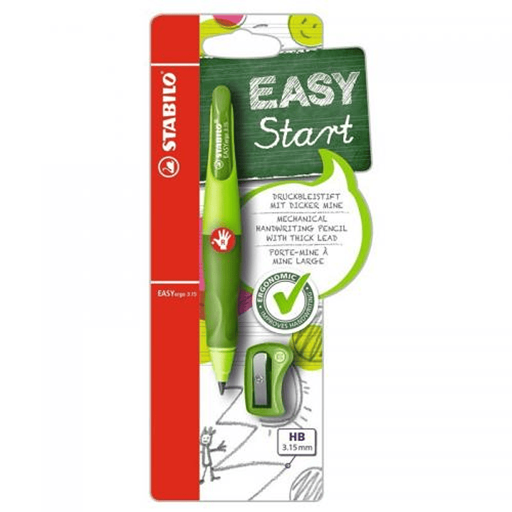 Stabilo Easyergo Pack con Lapiz Retractil + Scapuntas - Mina HB de 3.15mm - Diseño Ergonomico - Uso Diestro - Color Verde 1