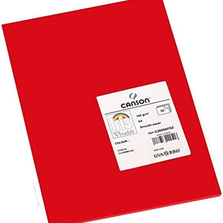 Canson Guarro Pack de 50 Cartulinas Iris A4 de 185g - 21x29.7cm - Color Rojo 1
