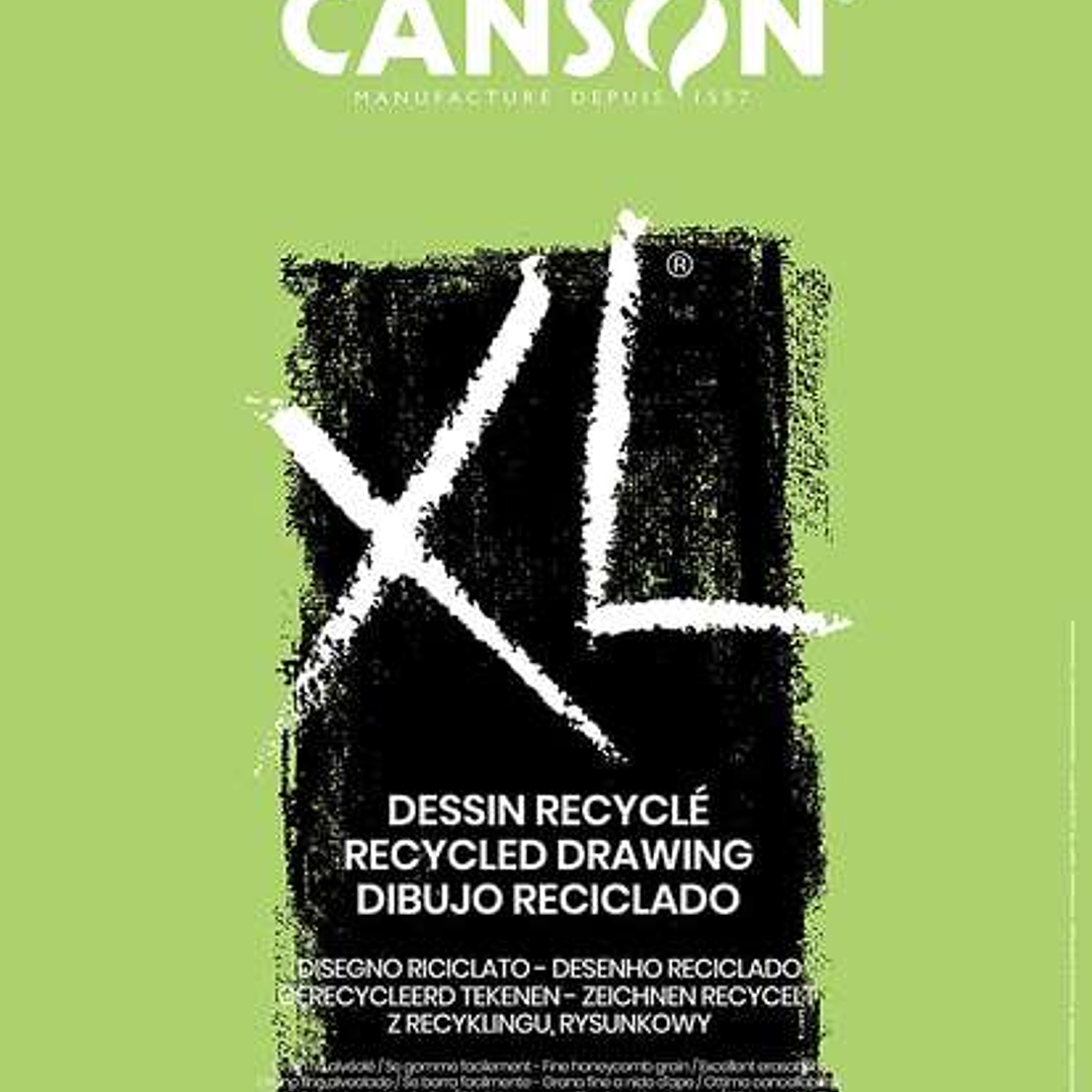 Canson XL Recycled Bloc de Dibujo con 50 Hojas A3 - Espiral Microperforado - Grano Fino - 160g - Color Blanco 1