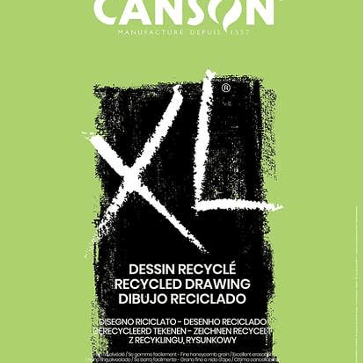 Canson XL Recycled Bloc de Dibujo con 50 Hojas A3 - Espiral Microperforado - Grano Fino - 160g - Color Blanco 1