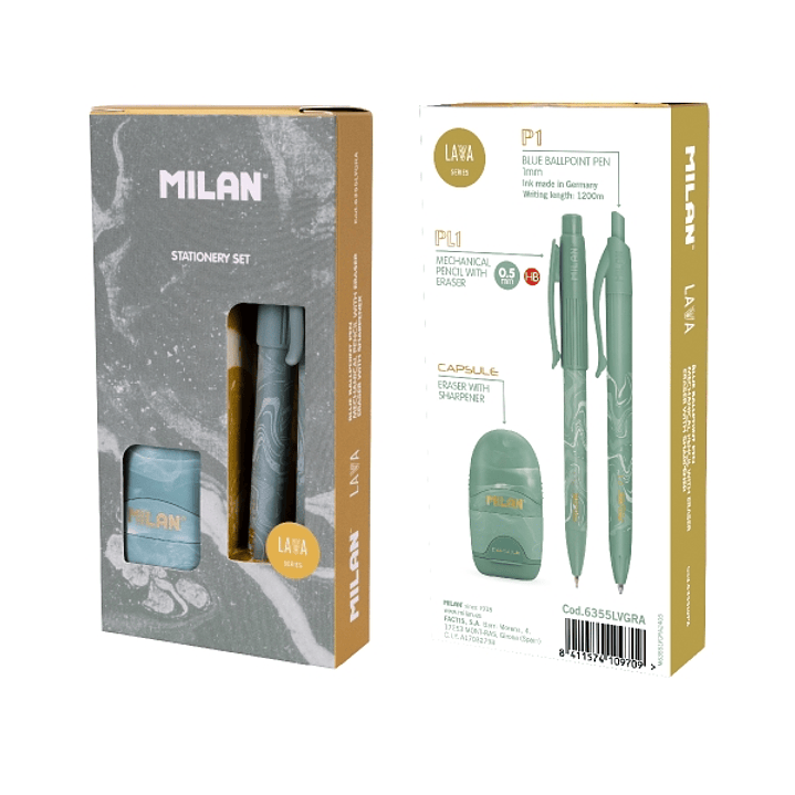 Milan Lava Pack de Boligrafo + Portaminas 0.5mm + Afilaborra - Caja de Regalo - Color Verde 1