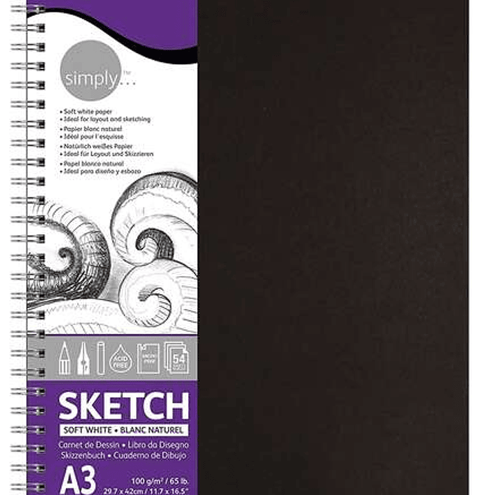 Daler Rowney Simply Cuaderno de Dibujo A3 - Cubierta Rigida con Encuadernacion en Espiral 100g/m2 - Color Blanco 1