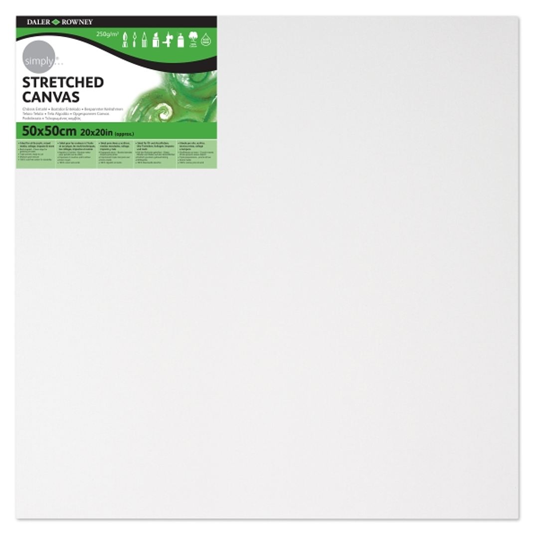 Daler Rowney Simply Bastidor Entelado - 50x50cm - Imprimacion Triple - Grano Medio - 100% Algodon sin Acido - 250g - Color Blanco 1