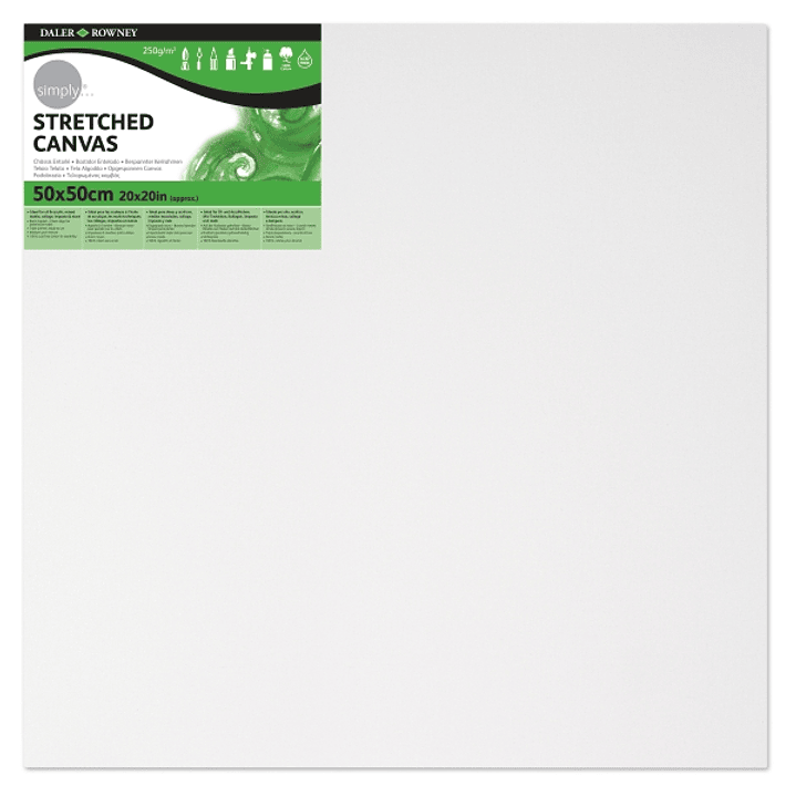 Daler Rowney Simply Bastidor Entelado - 50x50cm - Imprimacion Triple - Grano Medio - 100% Algodon sin Acido - 250g - Color Blanco 1