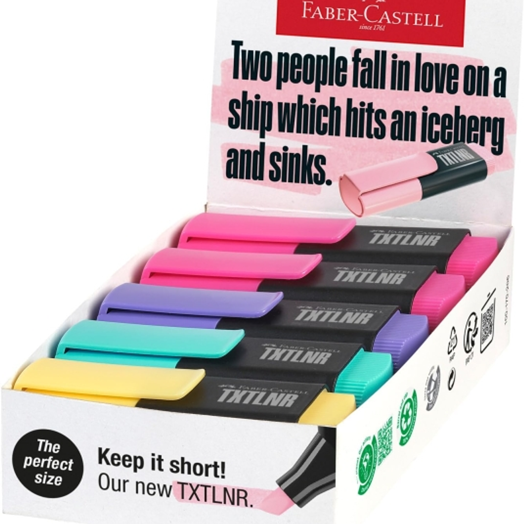 Faber-Castell TXTLNR Caja de 10 Marcadores Fluorescentes - Punta Biselada - Trazo entre 1, 2 y 5 mm - Tinta con Base de Agua - Colores Pastel Surtidos 1