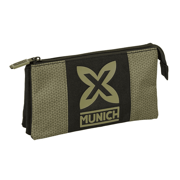 Safta Munich West Portatodo - 3 Compartimentos con Cremalleras - Bolsillo Interior - 0.6L - 220x30x120mm - Color Negro y Verde 1