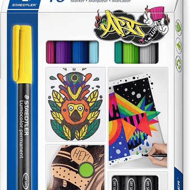 Staedtler Lumocolor 317 Pack de 10 Rotuladores Permanentes - Punta Media Redonda - Trazo 1mm Aprox - Capuchon con Clip - Secado Rapido - Colores Surti 1