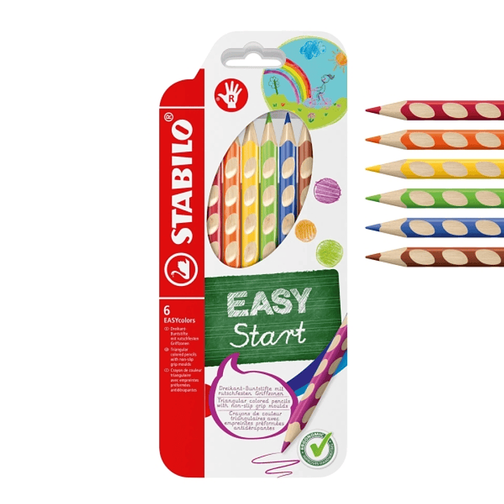 Stabilo Easycolors Pack con 6 Lapices de Colores Ergonomicos - Mina de 4.2mm - Forma Triangular - Uso Diestro - Colores Surtidos 1