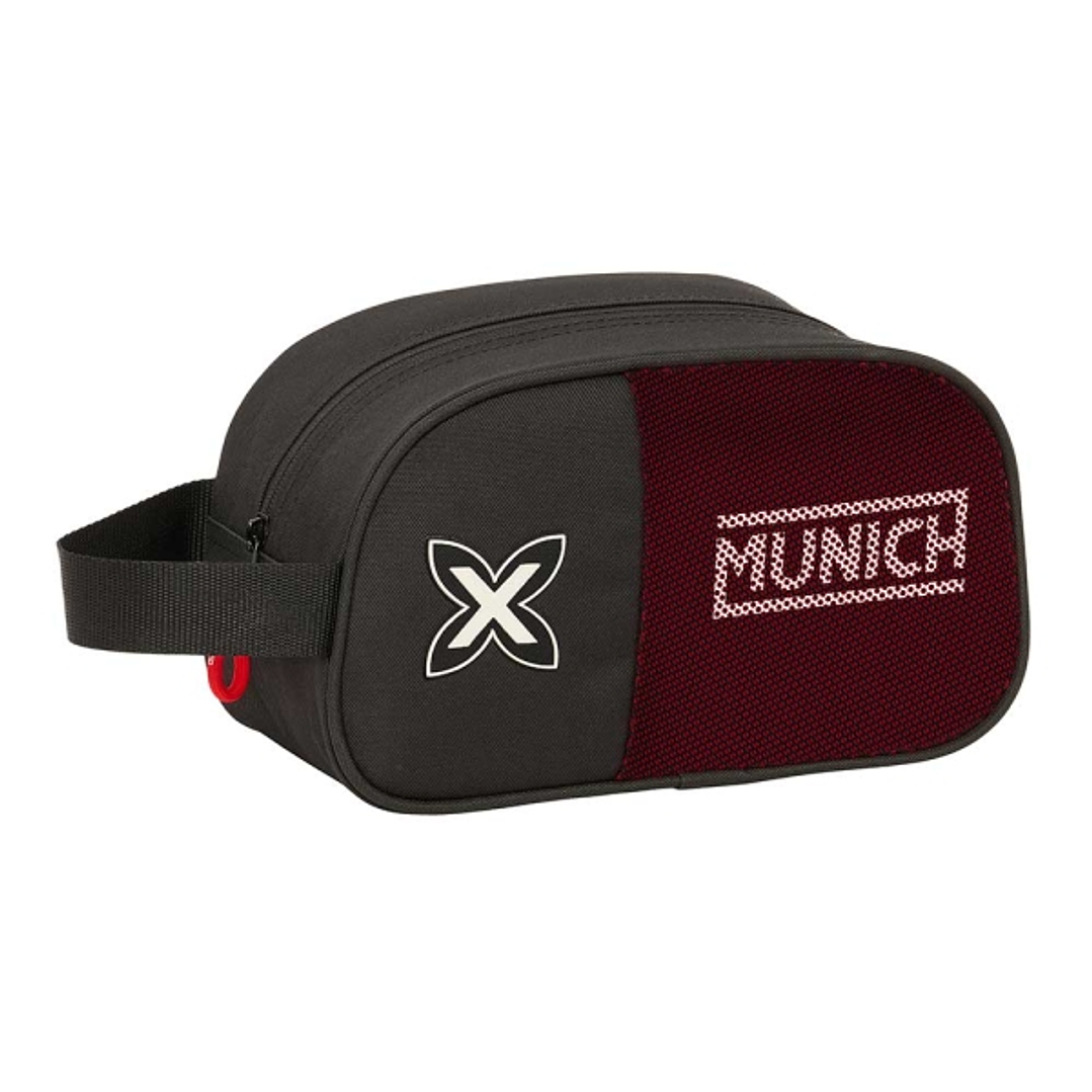 Safta Munich Vulcan Neceser de 5L - Cremallera - Asa Lateral - Adapatable a Carro - 260x120x150mm - Color Negro y Rojo 1