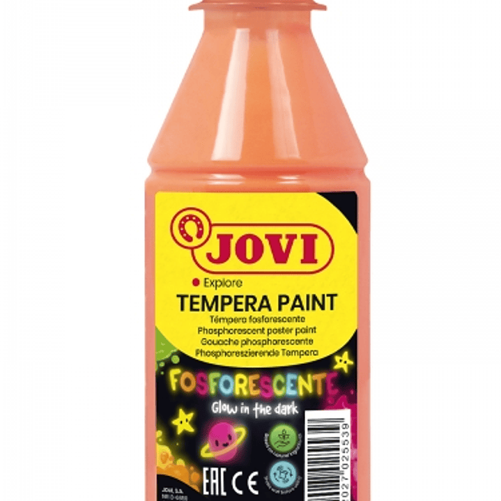 Jovi Tempera Paint Tempera Liquida Fosforescente 250ml - Brilla en la Oscuridad - Secado Rapido - Excelente Adherencia - Lista para Usar - Color Naran 1
