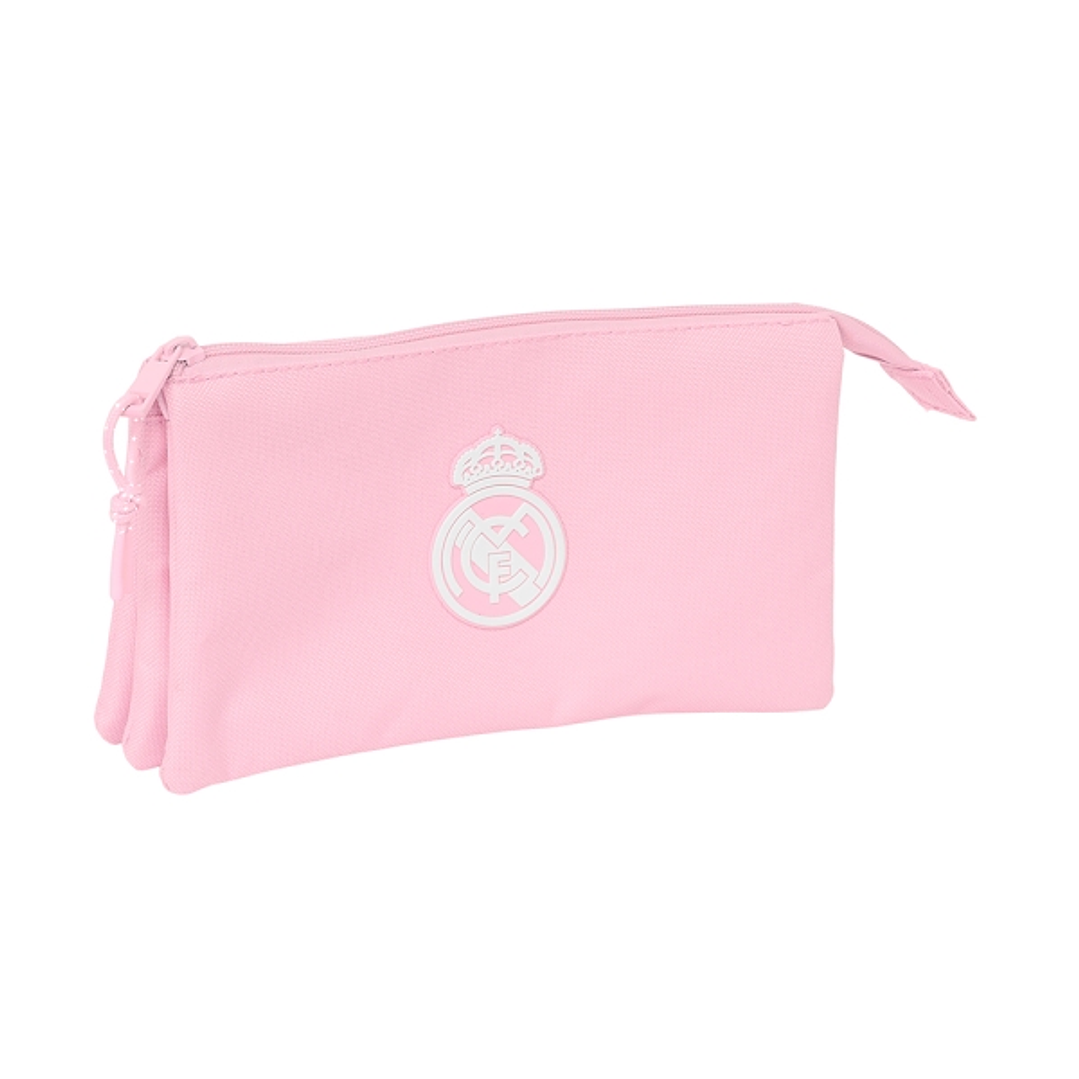Safta Real Madrid Chica Portatodo - 3 Compartimentos con Cremalleras - 0.6L - Bolsillo Interior - 220x30x120mm - Color Rosa 1