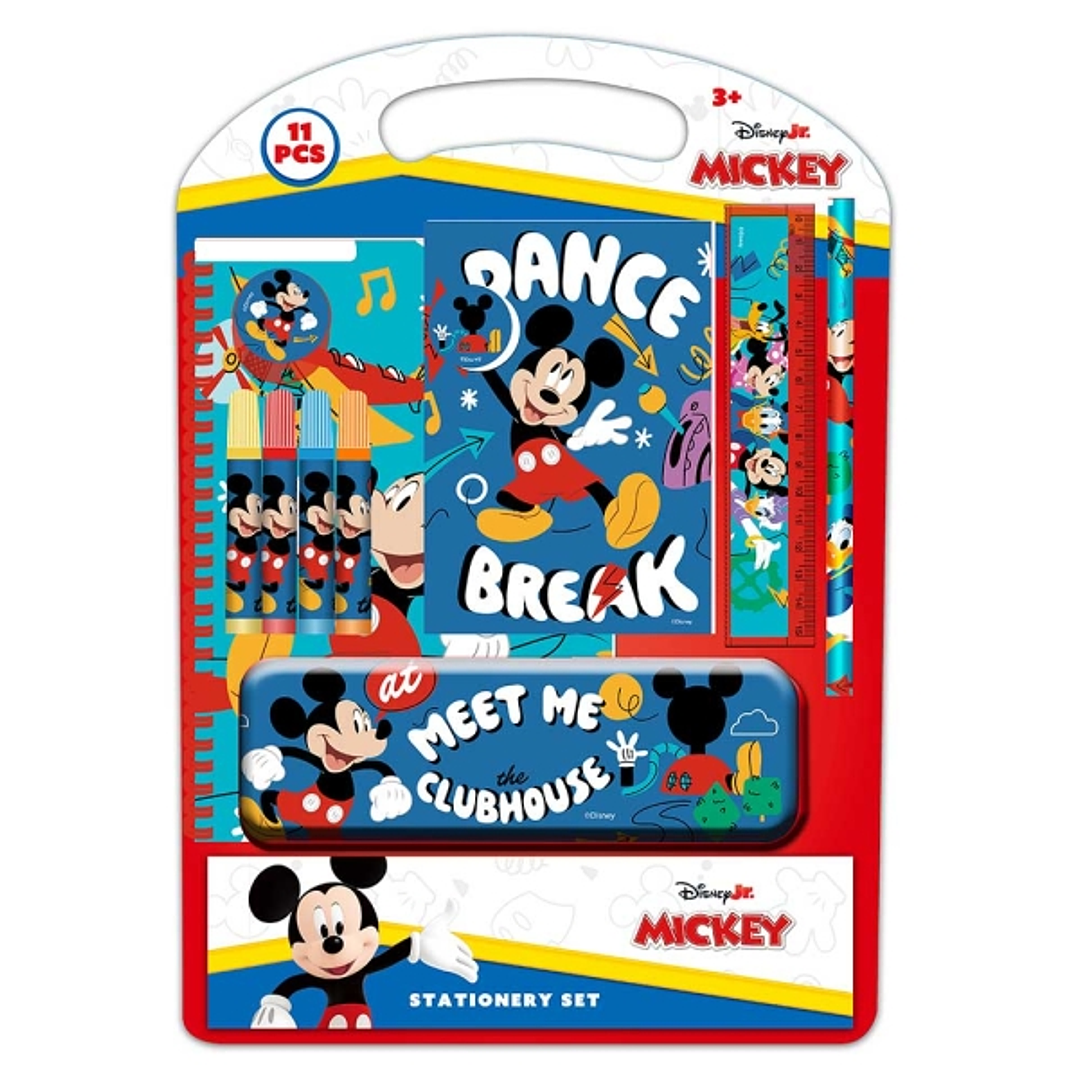 Safta Mickey Mouse Good Day Pack Escolar con Plumier Metalico - Lapiz - 4 Rotuladores - Regla 15cm - Sacapuntas - Goma - Libreta A4 - Bloc de Notas A6 1