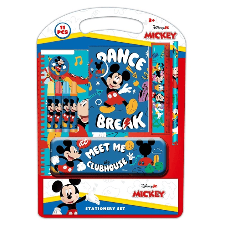 Safta Mickey Mouse Good Day Pack Escolar con Plumier Metalico - Lapiz - 4 Rotuladores - Regla 15cm - Sacapuntas - Goma - Libreta A4 - Bloc de Notas A6 1