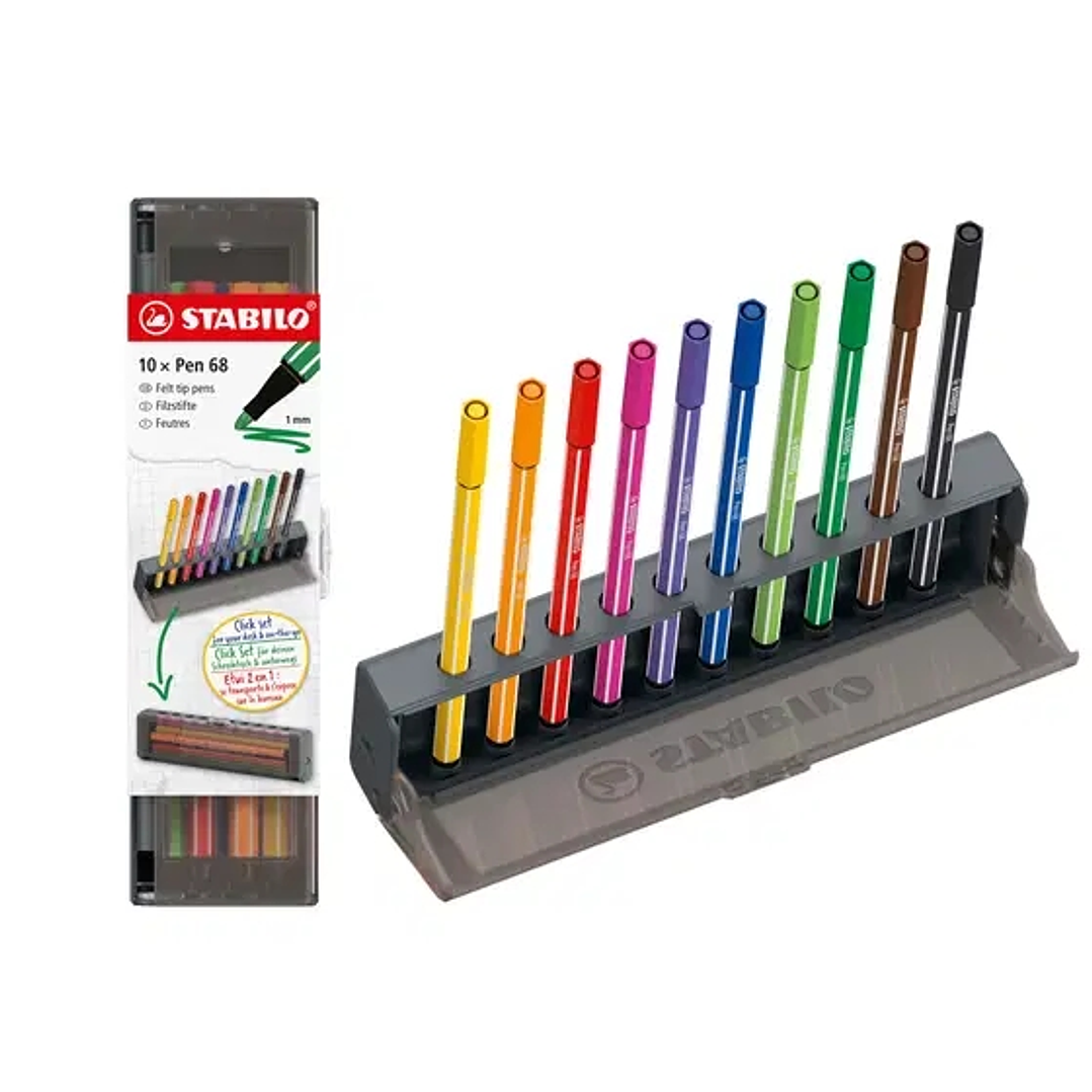 Stabilo Pen 68 Set de Mesa con 10 Rotuladores de Punta de Fibra - Trazo de 1mm aprox. - Tinta con Base de Agua - Colores Surtidos 1