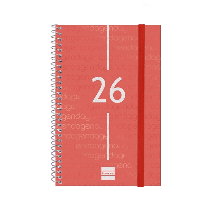 Finocam Year Agenda de Espiral - Anual 2026 - Tapa Ligera - Formato E5 - 125x14x181mm - Semana Vista Horizontal - Color Rojo 1