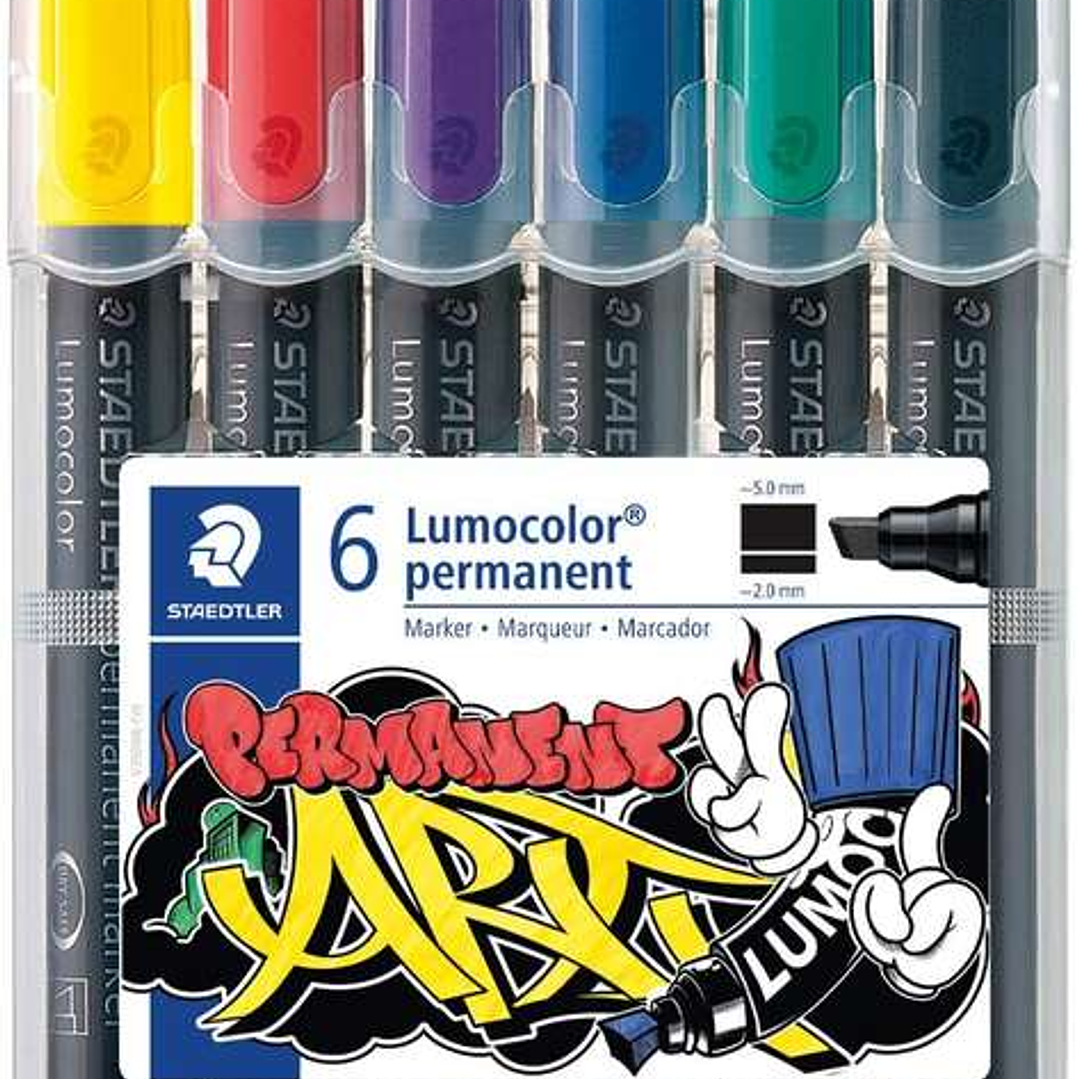 Staedtler Lumocolor 350 Pack de 6 Rotuladores Permanentes - Punta Biselada - Colores Surtidos 1
