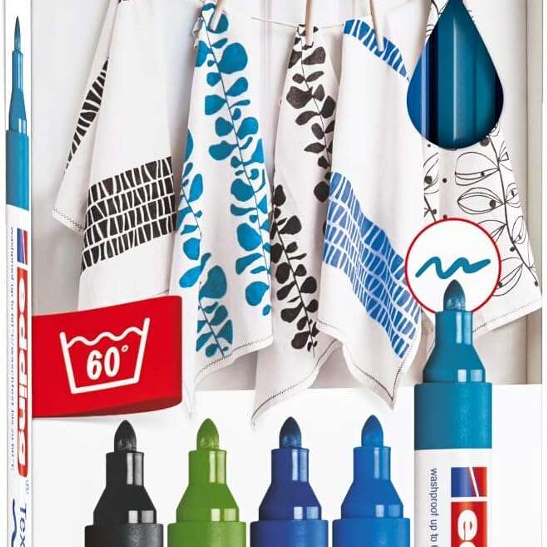 Edding 4500 Colores Frios Pack de 5 Rotuladores Permanentes para Textil - Punta Redonda - Trazo 2-3mm - Olor Neutro - Secado Rapido - Colores Negro, A 1