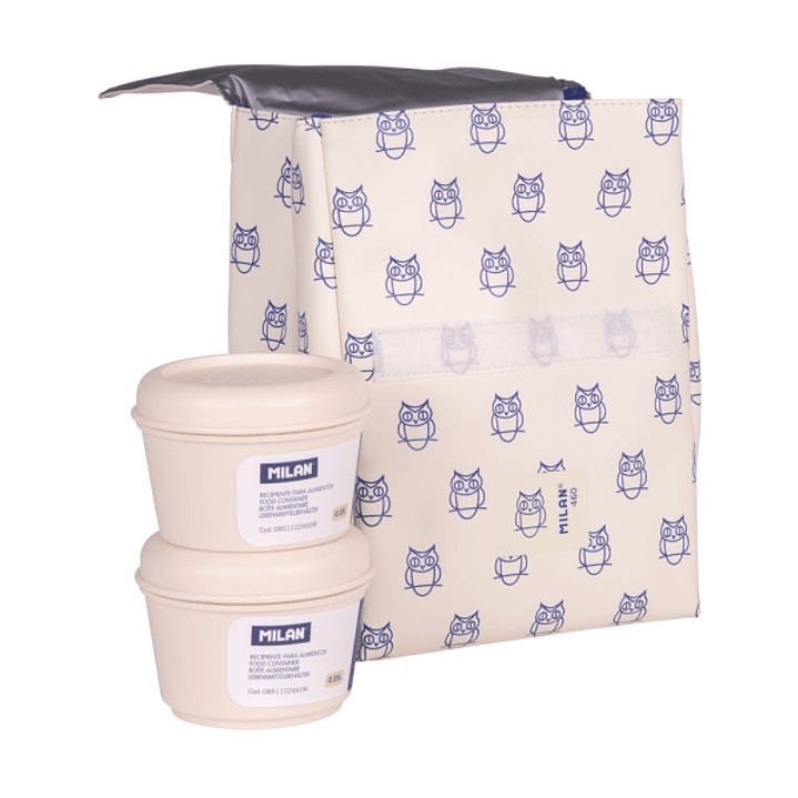 Milan Coleccion 460 Bolsa Isotermica Porta Alimentos 3,5L - Incluye 2 Recipientes para Alimentos de 0,25L - Interior Aislante Termico - Color Beige/Az 1