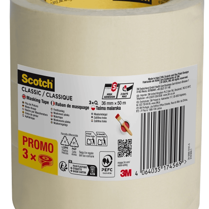 Scotch Classic Cinta de Enmascarar - 36mm x 50m - 70% PEFC - Color Blanco 1