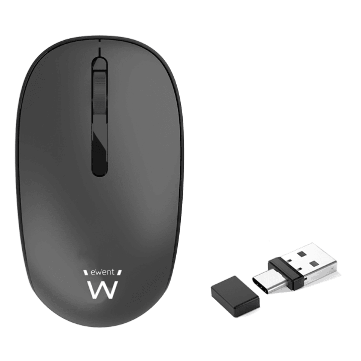 Ewent Raton Inalambrico - 1000dpi - Receptores USB-A y C de 2.4GHz- Bluetooth 5.1 - Clic Silencioso - 3 Botones - Pila AA Incluida - Color Negro 1