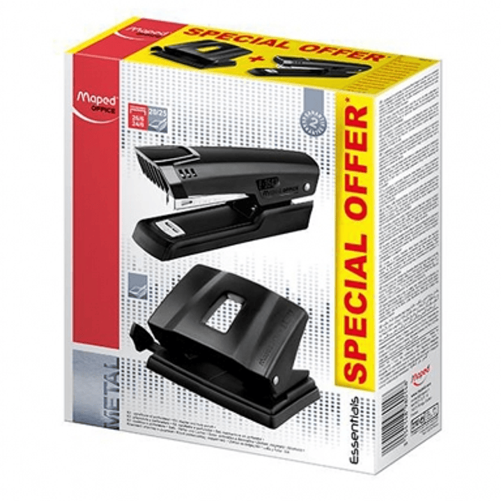 Maped Essentials Metal Pack de Grapadora Metalica E3543 + Taladro Metalico E4024 - Grapa hasta 25 Hojas a la Vez - Admite Grapas 24/6 y 26/6 - Perfora 1