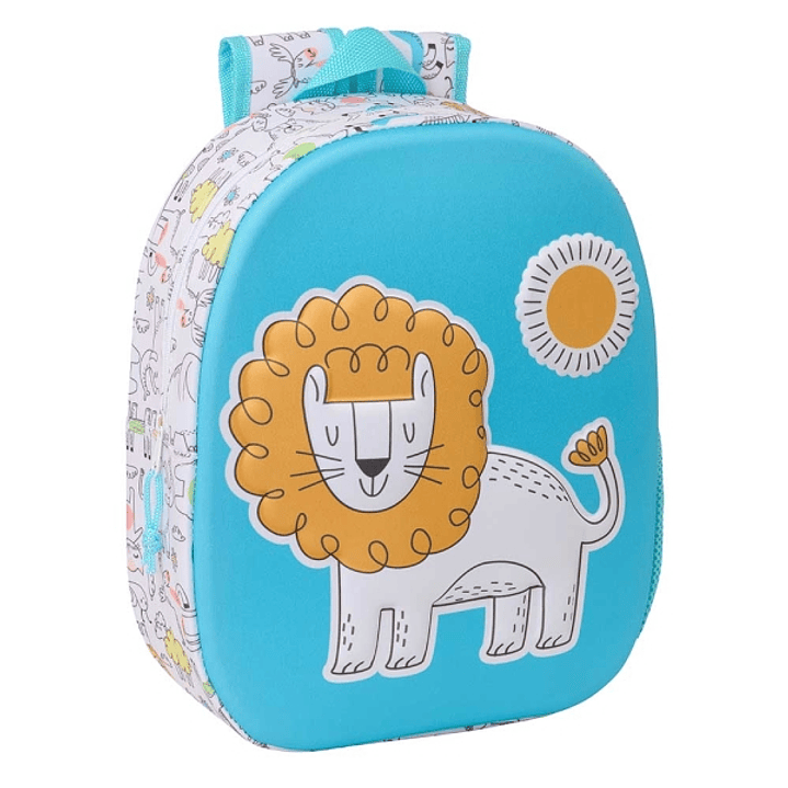 Safta Lion Mochila 3D de 8.64L - Portabotellas - Tarjeta de Identificacion Personal - Hombreras Acolchadas - 27x33x10cm - Color Blanco y Azul 1