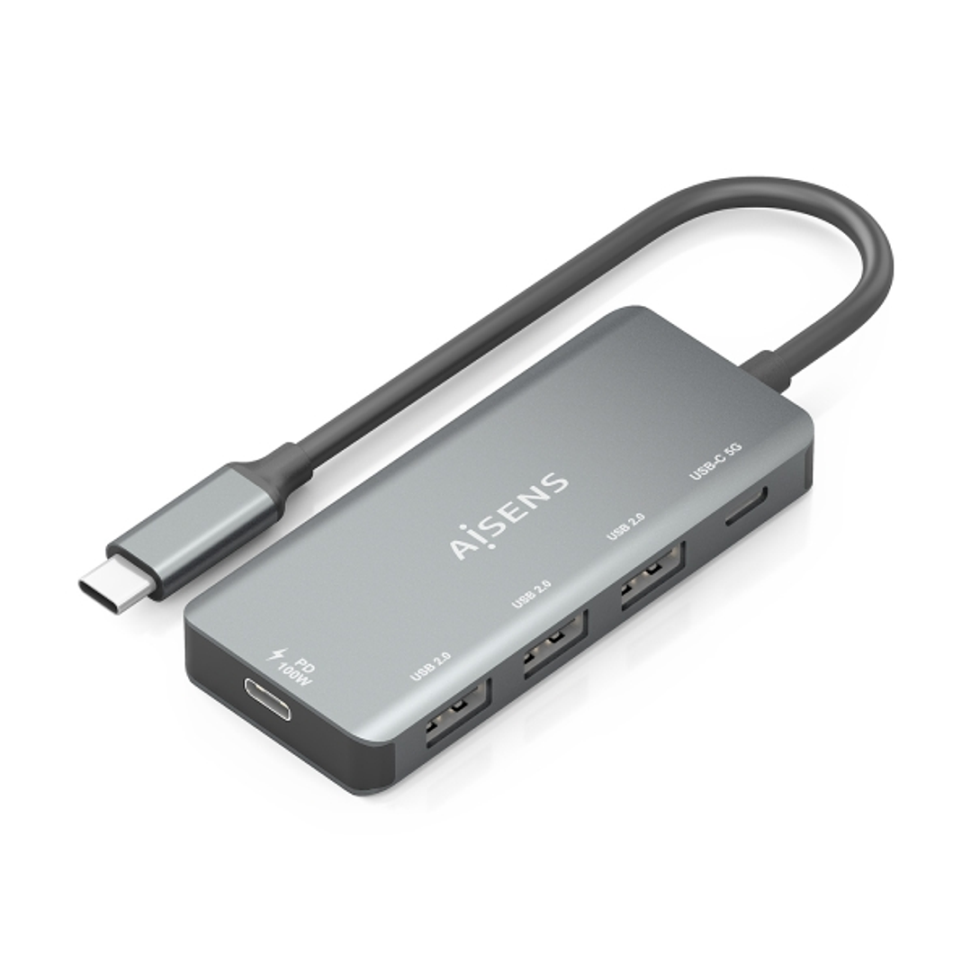 Aisens Hub USB-C 3.1 - USB-C PD 100W/USB-C/3xUSB-A 2.0 - 15cm - Color Gris 1