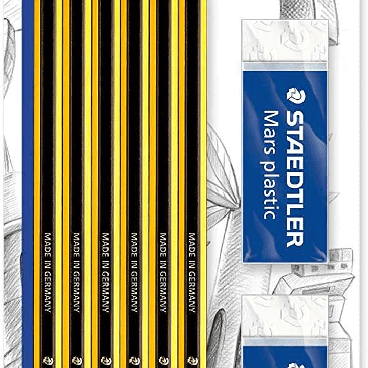Staedtler Noris 120 Pack de 6 Lapices de Grafito Hexagonales 2HB + 2 Gomas de Borrar Mars Plastic - Madera de Bosques Sostenibles 1