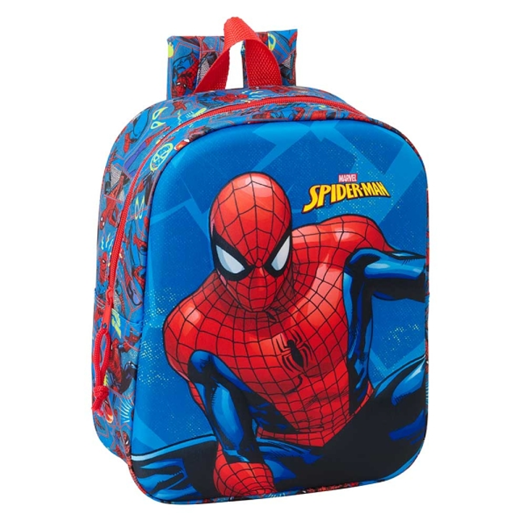 Safta Spider-Man Mochila Guarderia 3D de 6L - Asa de Mano Superior - Asas Regulables y Acolchadas - Cierre de Cremallera - 22x27x10cm - Color Rojo y A 1