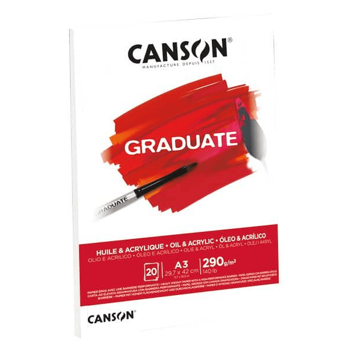 Canson Graduate Oleo & Acrilico Bloc Encolado de 20 Hojas A3 - 290g - Grano Fino - Color Blanco 1