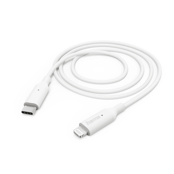Hama Cable de Carga - USB-C Macho - Lightning - Longitud 1m - Velocidad hasta 480Mbps - Niquelado - Color Blanco 1