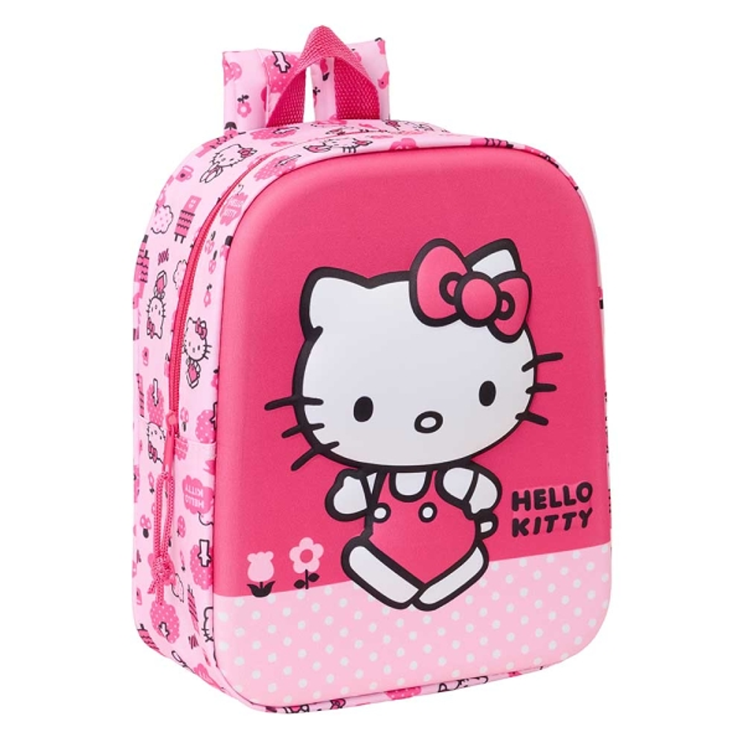 Safta Hello Kitty Mochila Guarderia 3D de 6L - Asa de Mano Superior - Asas Regulables y Acolchadas - Cierre de Cremallera - 22x27x10cm - Color Rosa 1