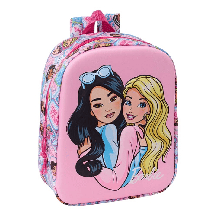Safta Barbie Mochila Guarderia 3D de 6L - Asa de Mano Superior - Asas Regulables y Acolchadas - Cierre de Cremallera - 22x27x10cm - Color Rosa 1