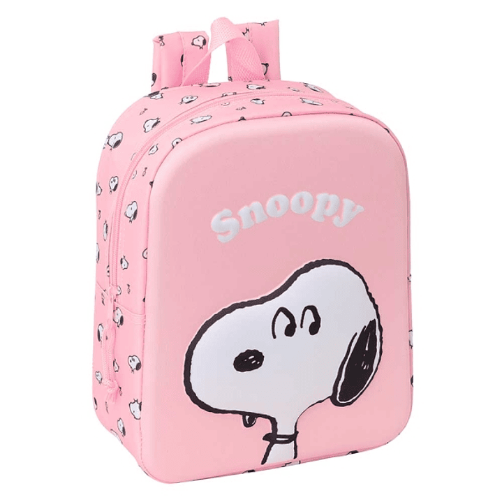 Safta Snoopy Mochila Guarderia 3D de 6L - Asa de Mano Superior - Asas Regulables y Acolchadas - Cierre de Cremallera - 22x27x10cm - Color Rosa Pastel 1