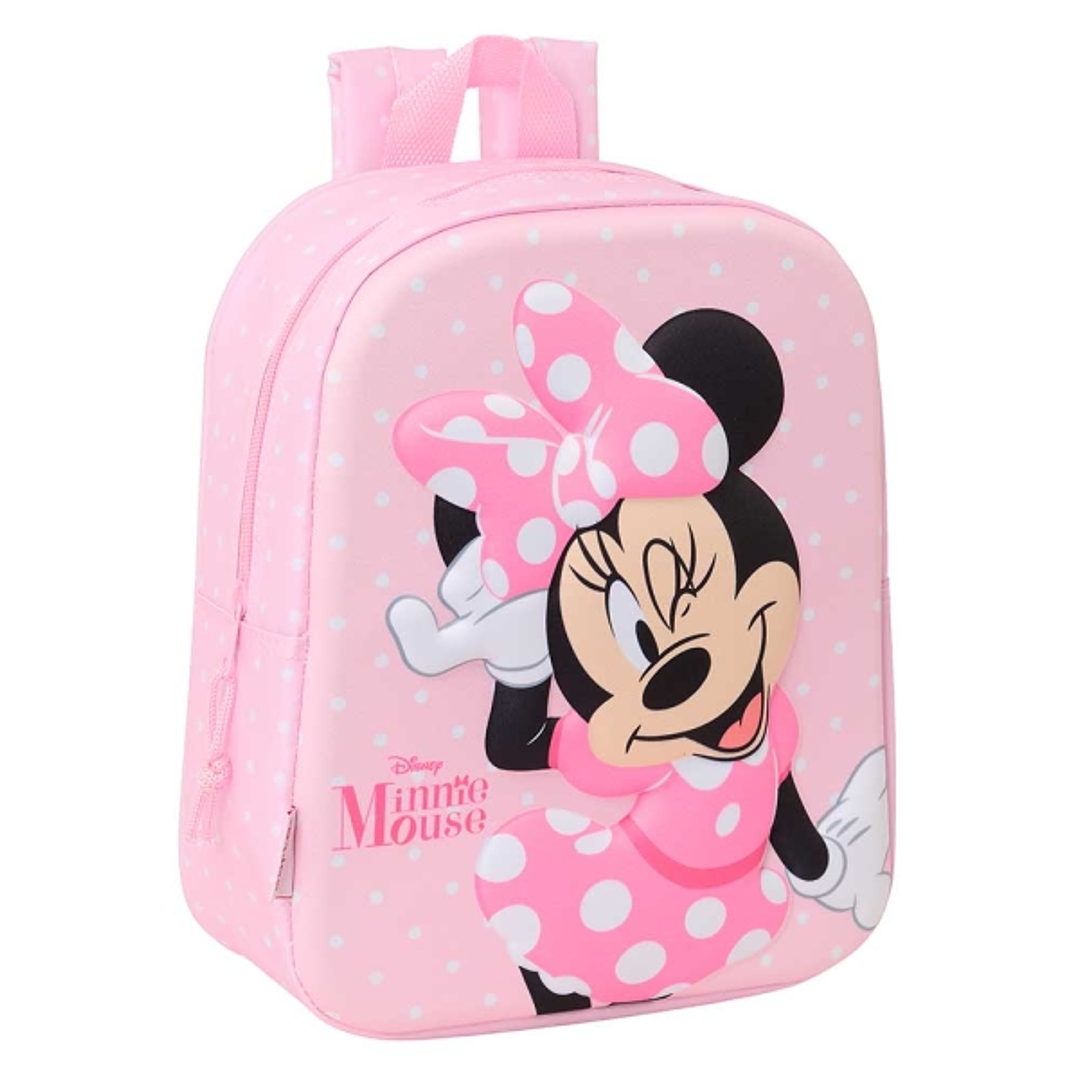 Safta Minnie Mouse Mochila Guarderia 3D de 6L - Asa de Mano Superior - Asas Regulables y Acolchadas - Cierre de Cremallera - 22x27x10cm - Color Rosa P 1