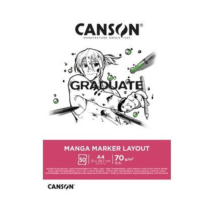Canson Graduate Manga Layout Bloc Encolado de 20 Hojas A3 - 70g - Extraliso - Color Blanco 1