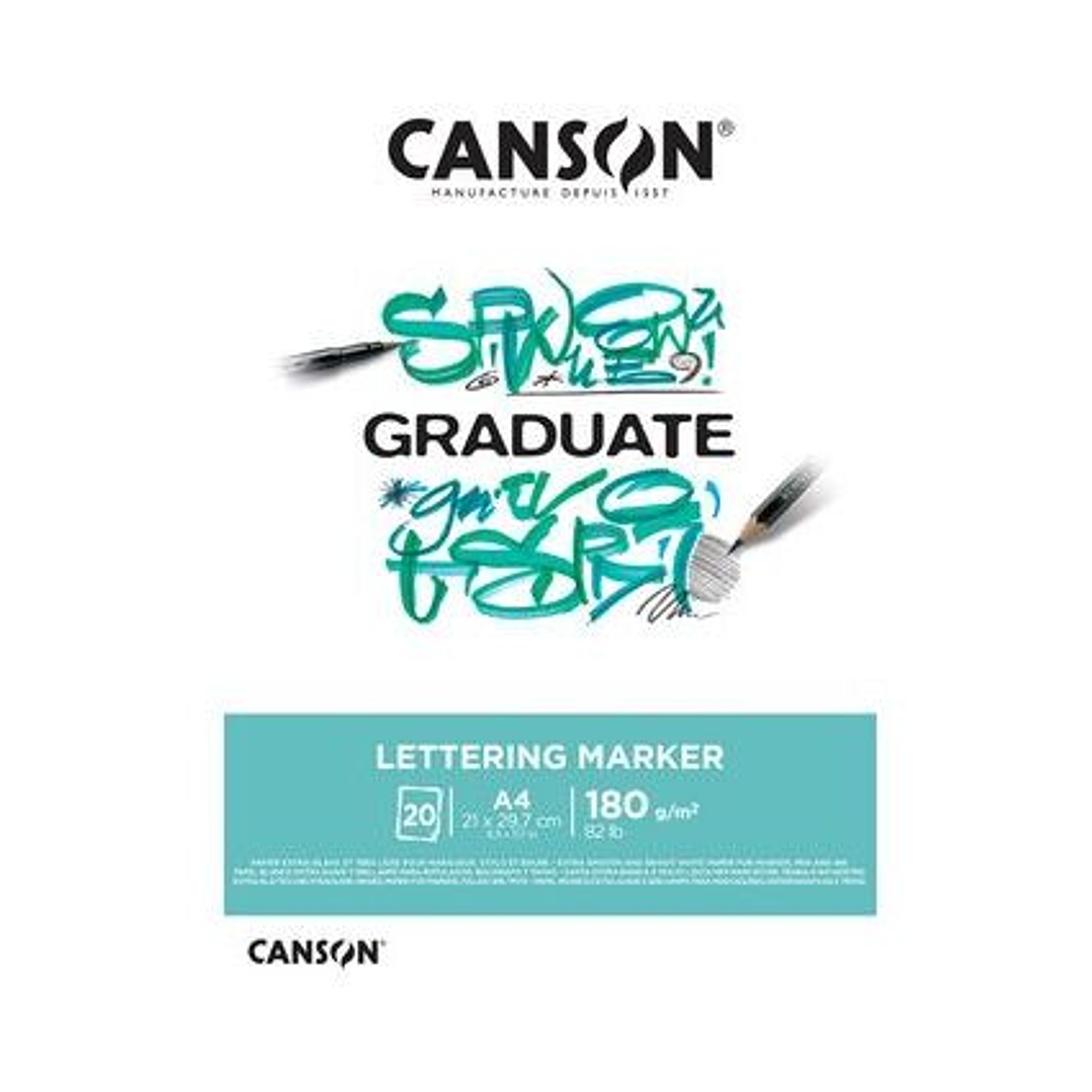 Canson Graduate Lettering Rotulador Bloc Encolado de 20 Hojas A3 - 180g - Satinado - Color Blanco 1