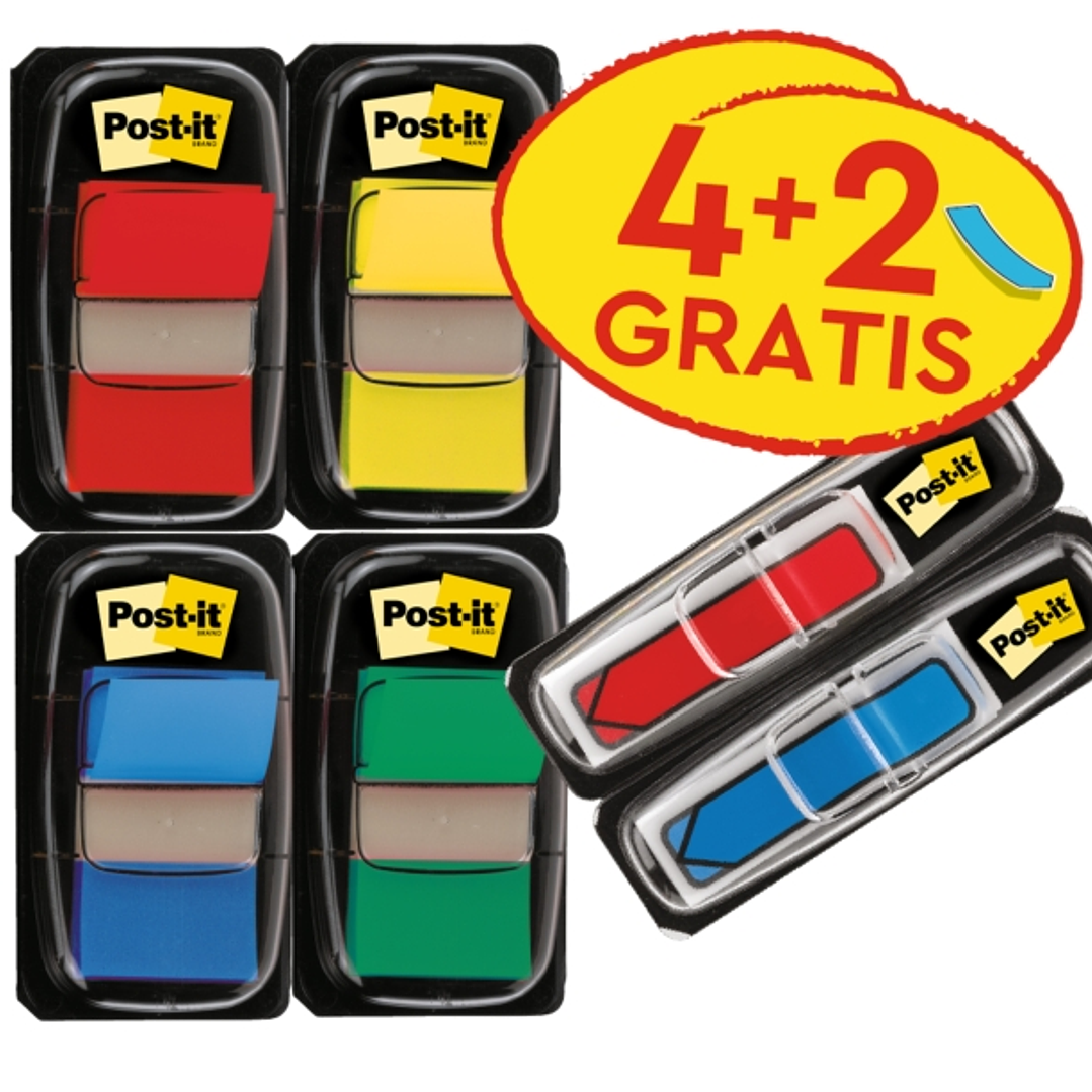 Post-It Index Pack de 6 Dispensadores con Marcadores de Indice Reposicionables - Forma Rectangular - Colores Surtidos 1