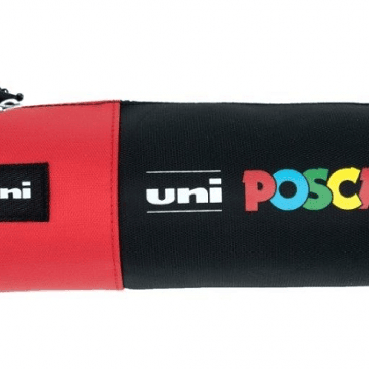 Posca Estuche de Lona 8,5x19,5cm - Ideal para Rotuladores y Utiles Escolares - Cierre de Cremallera - Color Negro/Rojo 1