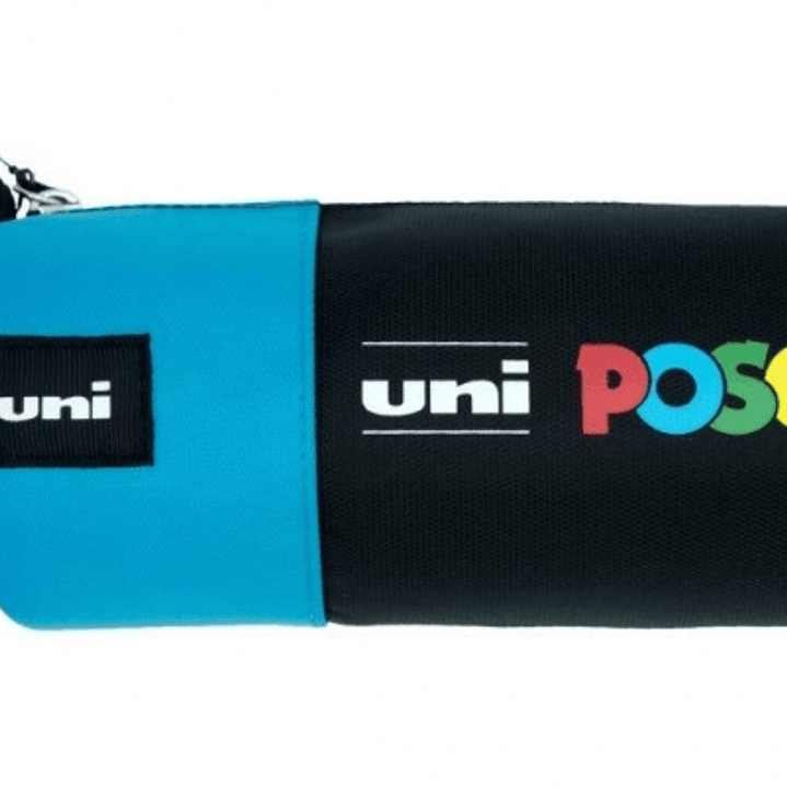 Posca Estuche de Lona 8,5x19,5cm - Ideal para Rotuladores y Utiles Escolares - Cierre de Cremallera - Color Negro/Azul 1