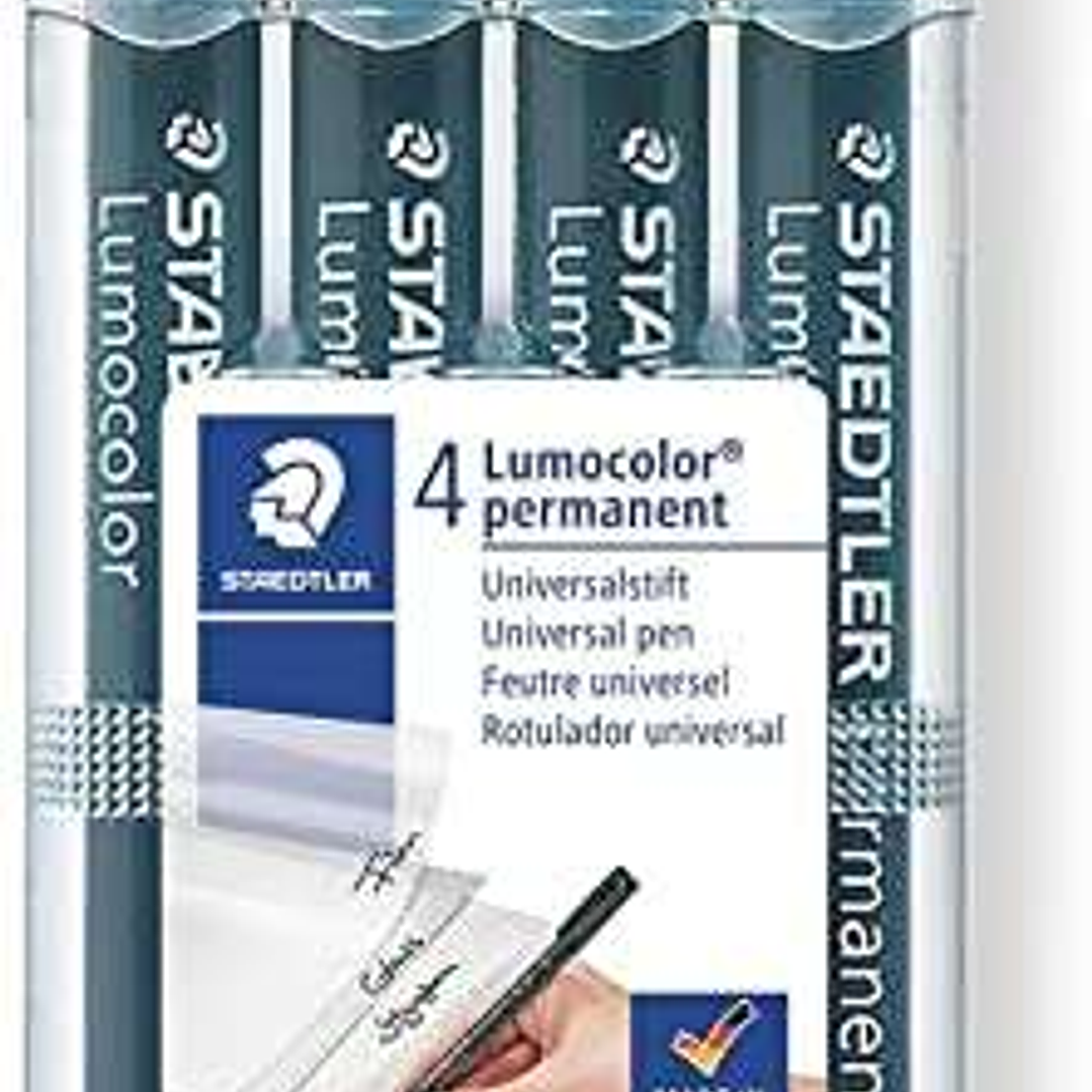 Staedtler Lumocolor 318 Pack de 4 Rotuladores Permanentes - Punta Fina Redonda - Trazo 0.6mm - Capuchon con Clip - Secado Rapido - Colores Surtidos 1