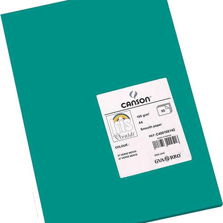 Canson Guarro Pack de 50 Cartulinas Iris A4 de 185g - 21x29.7cm - Color Verde Menta 1