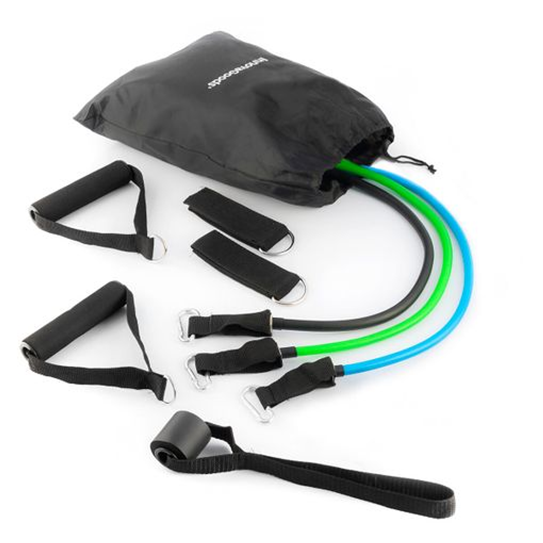 Innovagoods Tribainer Set de 3 Bandas de Resistencia con Accesorios - Resistencia Ajustable - Guia de Ejercicios - Portatil - Mangos de Espuma - Mosqu 1
